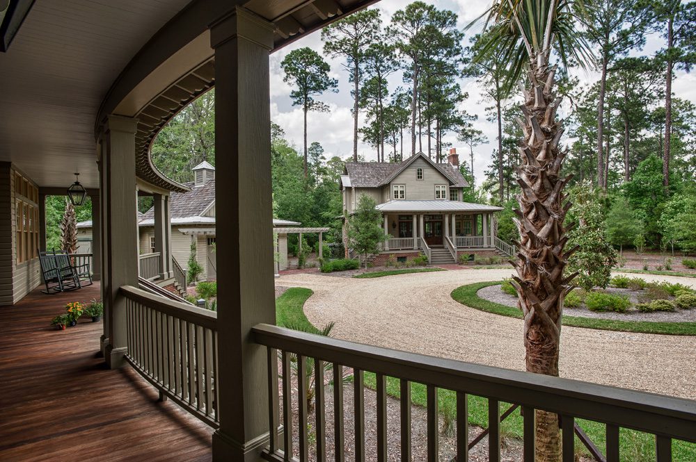 A view of a house from the porch.